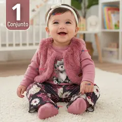 TEDMIMAK - Conjunto Buzo Polera Chaleco 3 Piezas Bebé Niña Beautiful Bunny