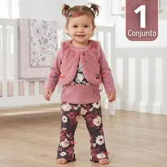 TEDMIMAK - Conjunto Buzo Polera Chaleco 3 Piezas Bebé Niña Beautiful Bunny