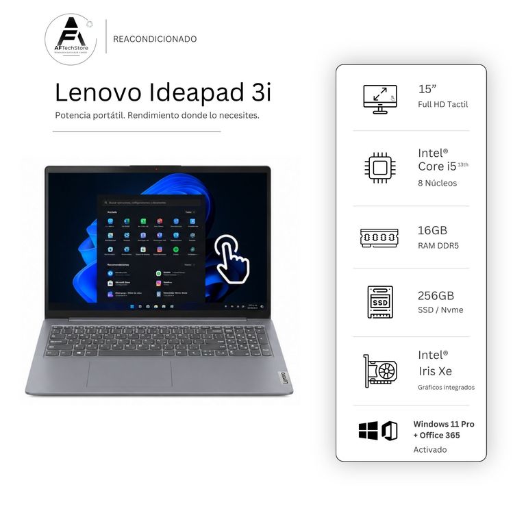 Notebook Ideapad Slim 3i I5 12th 16GB 256GB Edición Exclusiva Win Office Reacondicionado