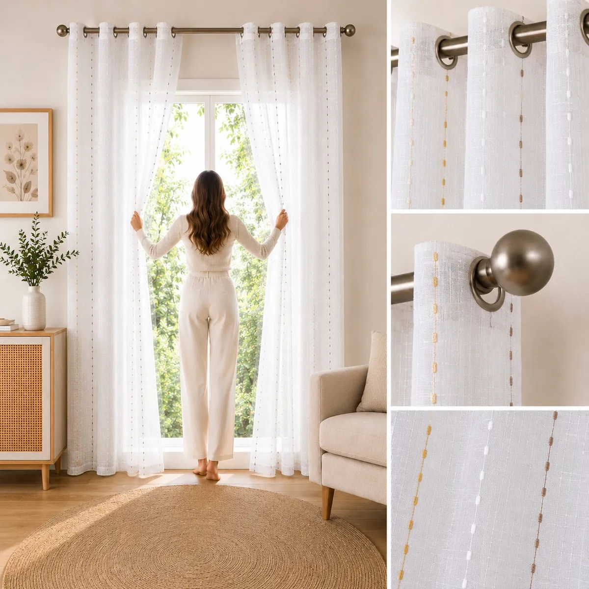 GENERICO - Visillo de lino cortina hecha 2 paños de 1.45m x 2.20m