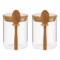 GLASSO - SET DE 2 CANISTER O FRASCOS REDONDOS DE VIDRIO CON TAPA Y CUCHARA 500 ML