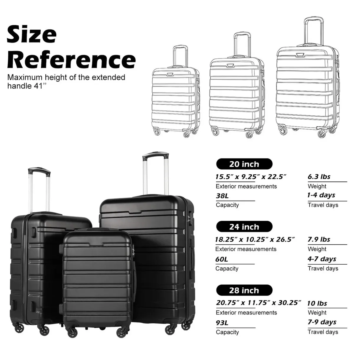 EVERSO - Set 3 Maletas De Viaje 10 15 23 Kilos Equipaje