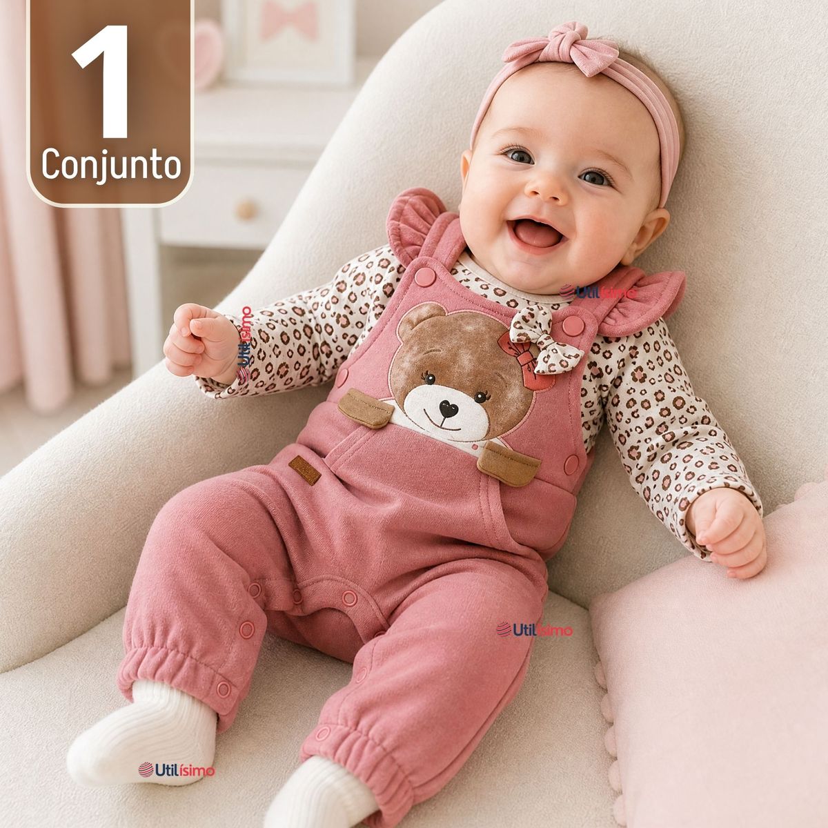 TEDMIMAK - Conjunto 2 Piezas Jardinera Polera Manga Larga 100% Algodón Tedmimak Bebé Niña Jumper