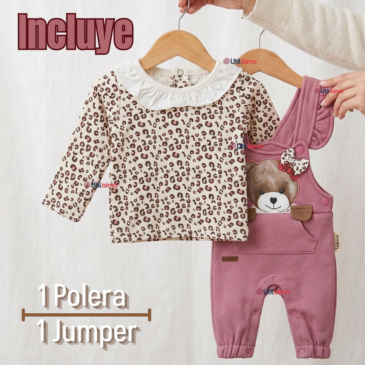 TEDMIMAK - Conjunto 2 Piezas Jardinera Polera Manga Larga 100% Algodón Tedmimak Bebé Niña Jumper