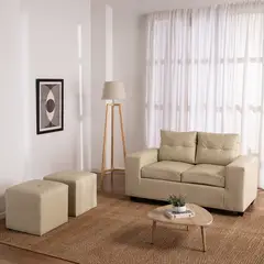 MUEBLES COTTONI - Sofá 2 cuerpos + 2 Pouf Lucca PU