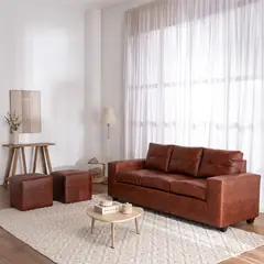 MUEBLES COTTONI - Sofá 3 cuerpos + 2 Pouf Lucca PU
