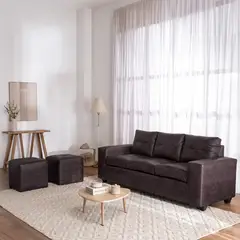 MUEBLES COTTONI - Sofá 3 cuerpos + 2 Pouf Lucca PU