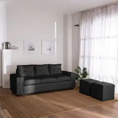 MUEBLES COTTONI - Sofá 3 cuerpos + 2 Pouf Lucca PU