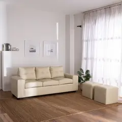 MUEBLES COTTONI - Sofá 3 cuerpos + 2 Pouf Lucca PU