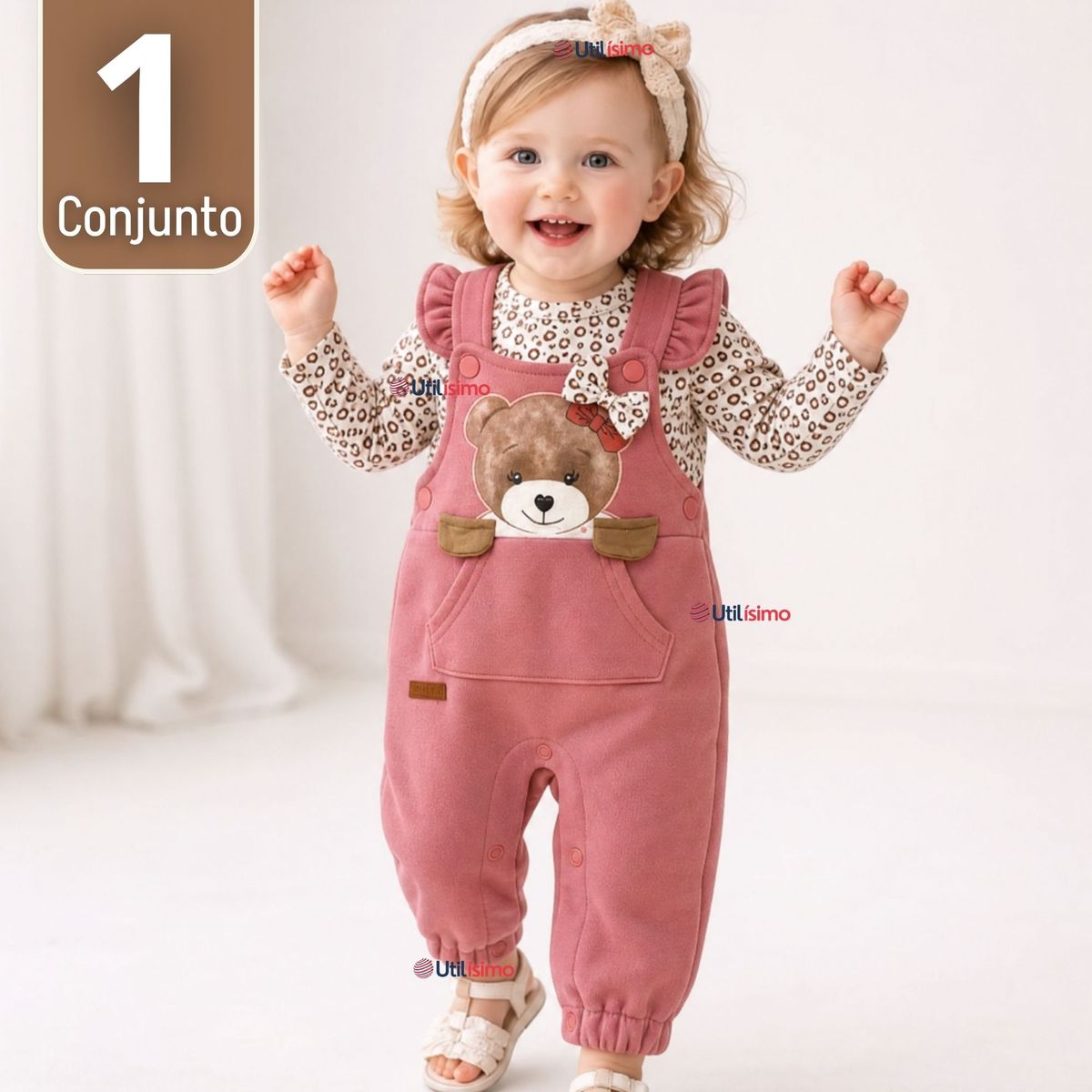 TEDMIMAK - Conjunto 2 Piezas Jardinera Polera Manga Larga 100% Algodón Tedmimak Bebé Niña Jumper