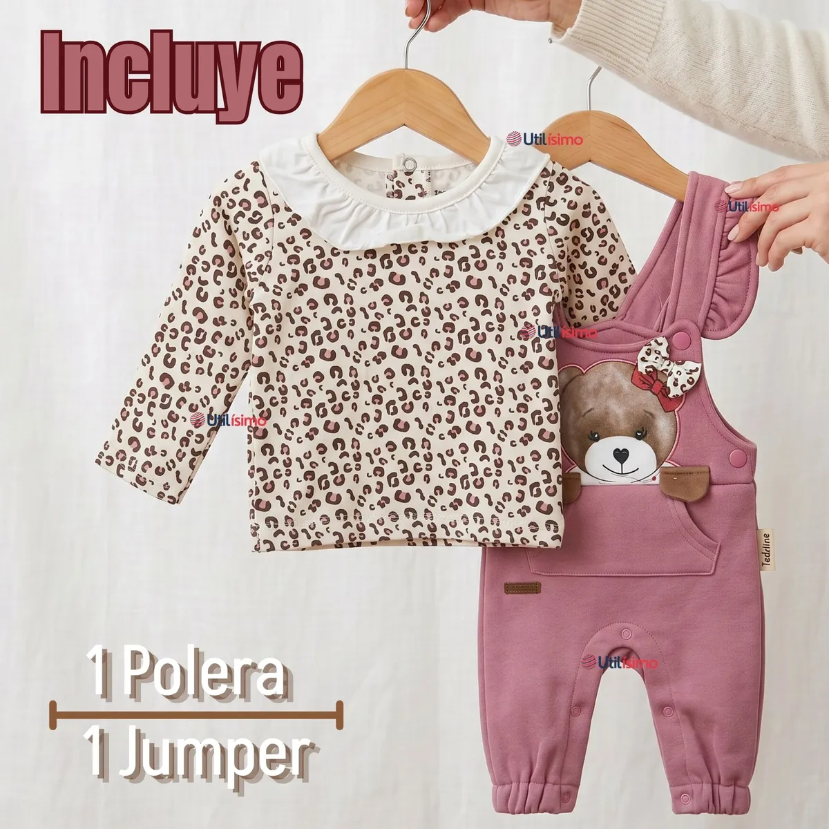 TEDMIMAK - Conjunto 2 Piezas Jardinera Polera Manga Larga 100% Algodón Tedmimak Bebé Niña Jumper