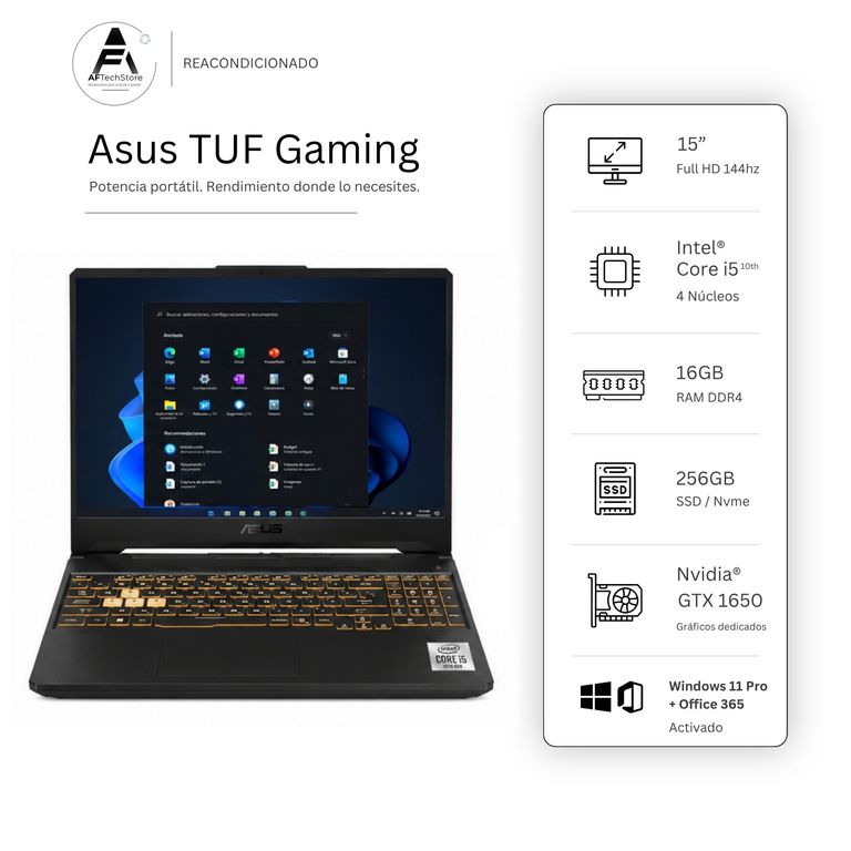 Notebook TUF Gaming F15 I5 10th 16GB 256GB GTX1650 Edición Exclusiva Win Office Reacondicionado