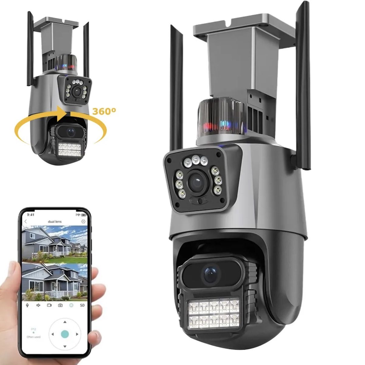 GENERICO - Cámara Dual Wifi Doble Lente Full HD y Alarma Seguimiento