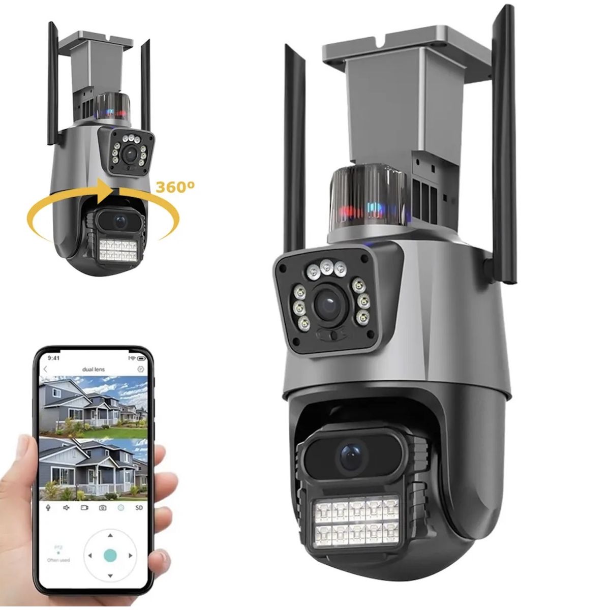 GENERICO - Cámara Dual Wifi Doble Lente Full HD y Alarma Seguimiento