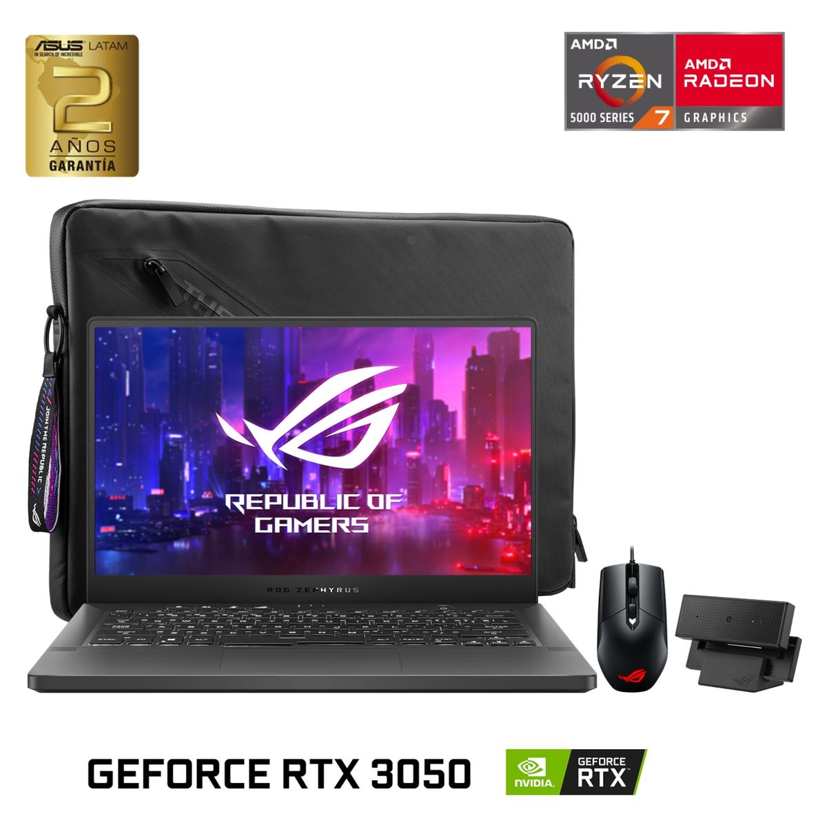ASUS - Notebook Asus Gamer ROG Zephyrus G14 GA401QC-K2148T AMD Ryzen R7 16GB RAM 512GB SSD NVIDIA GeForce RTX 3050 14" 120Hz