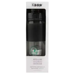 KEEP - Botella De Vidrio Con Infusor Té Hierbas 410ml Negro