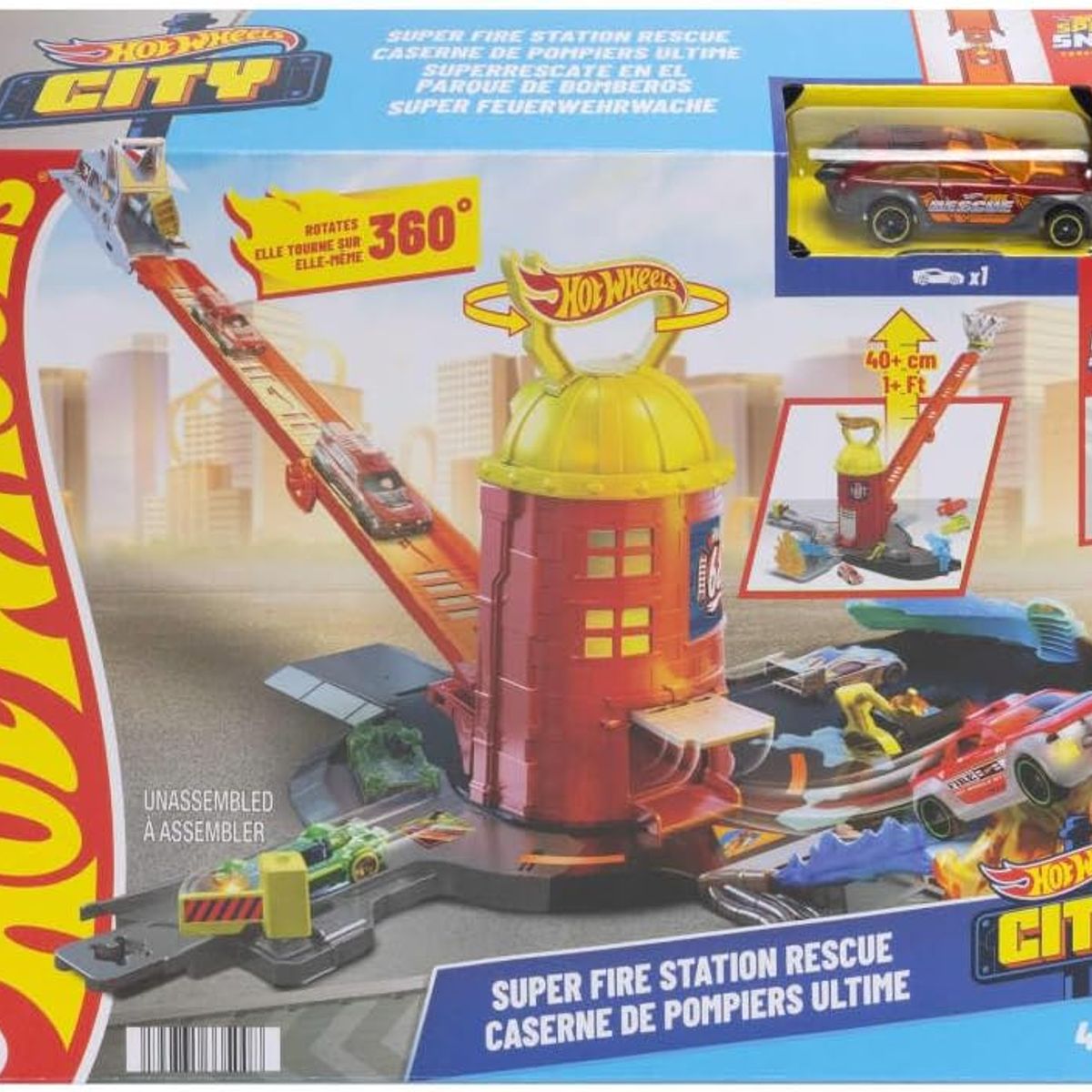 HOT WHEELS - Hot Wheels City Pista de Juguete Super Pista Estación de Bomberos
