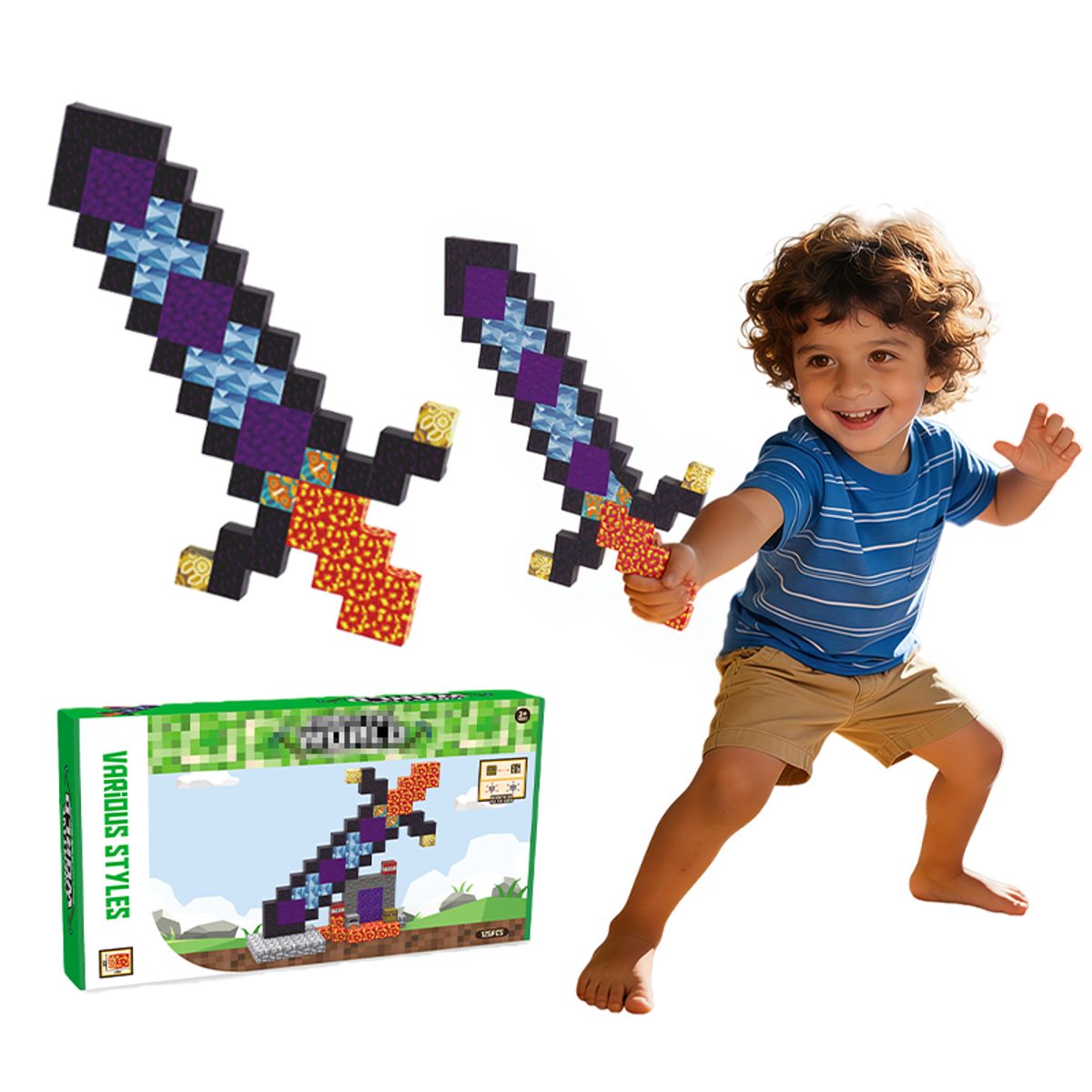CLEBER - Cubos Magnéticos 3D Construcción Estilo Pixel Castillo Espada 125 Pzs Cleber 1 Un