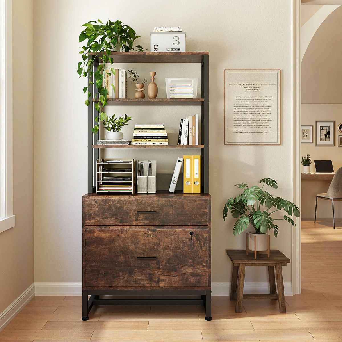 DELUXE - Estante Gabinete Industrial Oficina Archivador 2 Cajones Con Llave