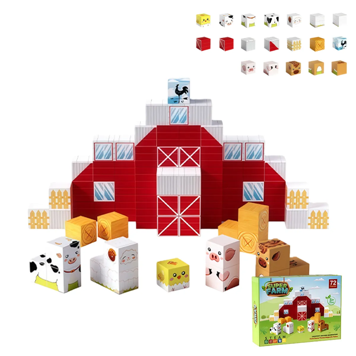 CLEBER - Cubos Magnéticos de Construcción 3D Granja Feliz Animales 72 Pzs Cleber 1 Un