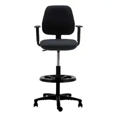 KUANGYE - Silla De Cajero Alto Regulables Con Brazos Tapizado Tela Color Negro