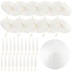 KUANGYE - Pack 30 Sombrillas De Papel Bambú Para Bodas 60Cms Ø Blancas para bodas,fiestas de novias