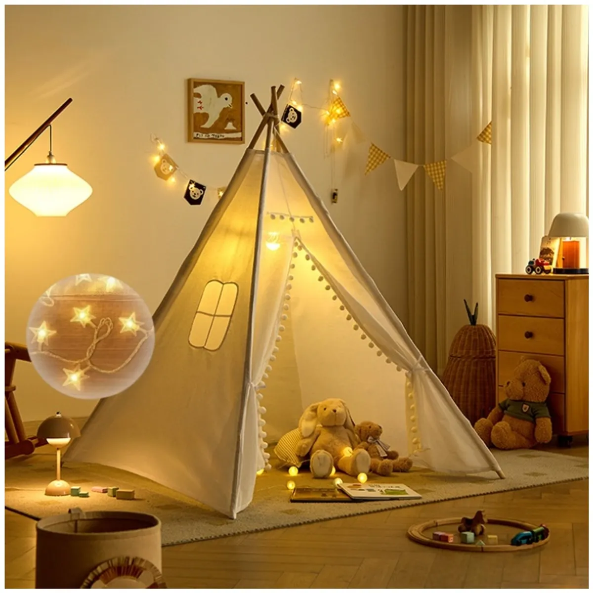 KUANGYE - Carpa Tipi para Niños de Algodón,Tienda de Campaña para Niños 3-6 Años con Ventana de Ventilación