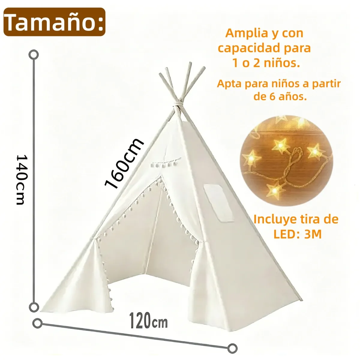 KUANGYE - Carpa Tipi para Niños de Algodón,Tienda de Campaña para Niños 3-6 Años con Ventana de Ventilación