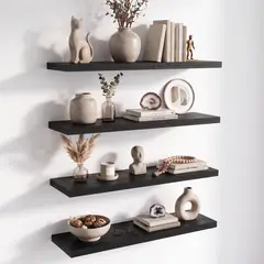 AIZO - Estante Flotante de Pared 4 Niveles, 40x15cm, Fácil Instalación 3 Pasos Negro