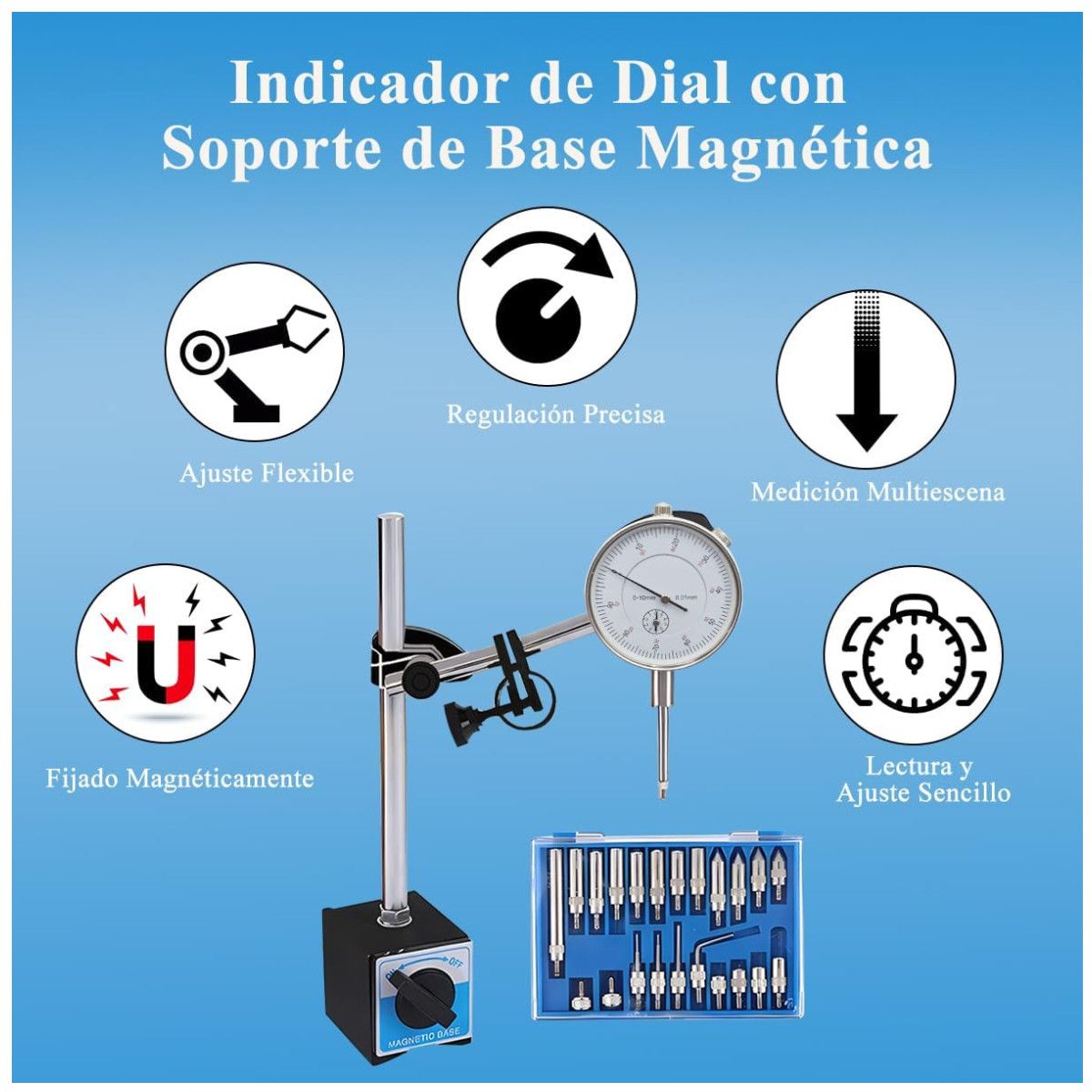 KUANGYE - Reloj Comparador Calibrador De Torno Con Base Magnética