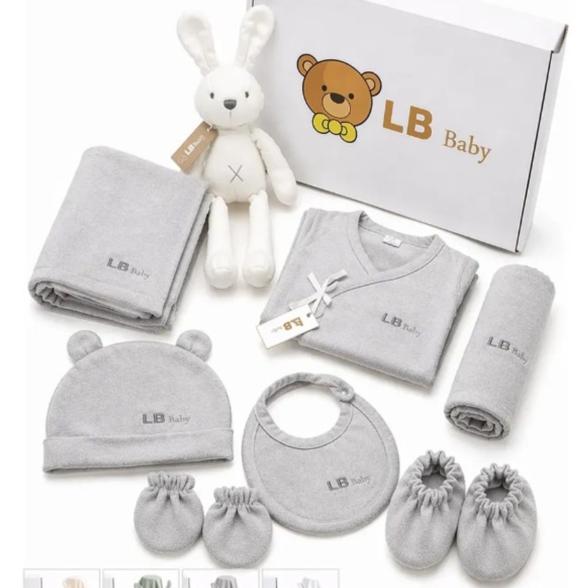 GENERICO - Set Bienvenida Bebé X8 Algodón Regalo Recién Nacido GRIS