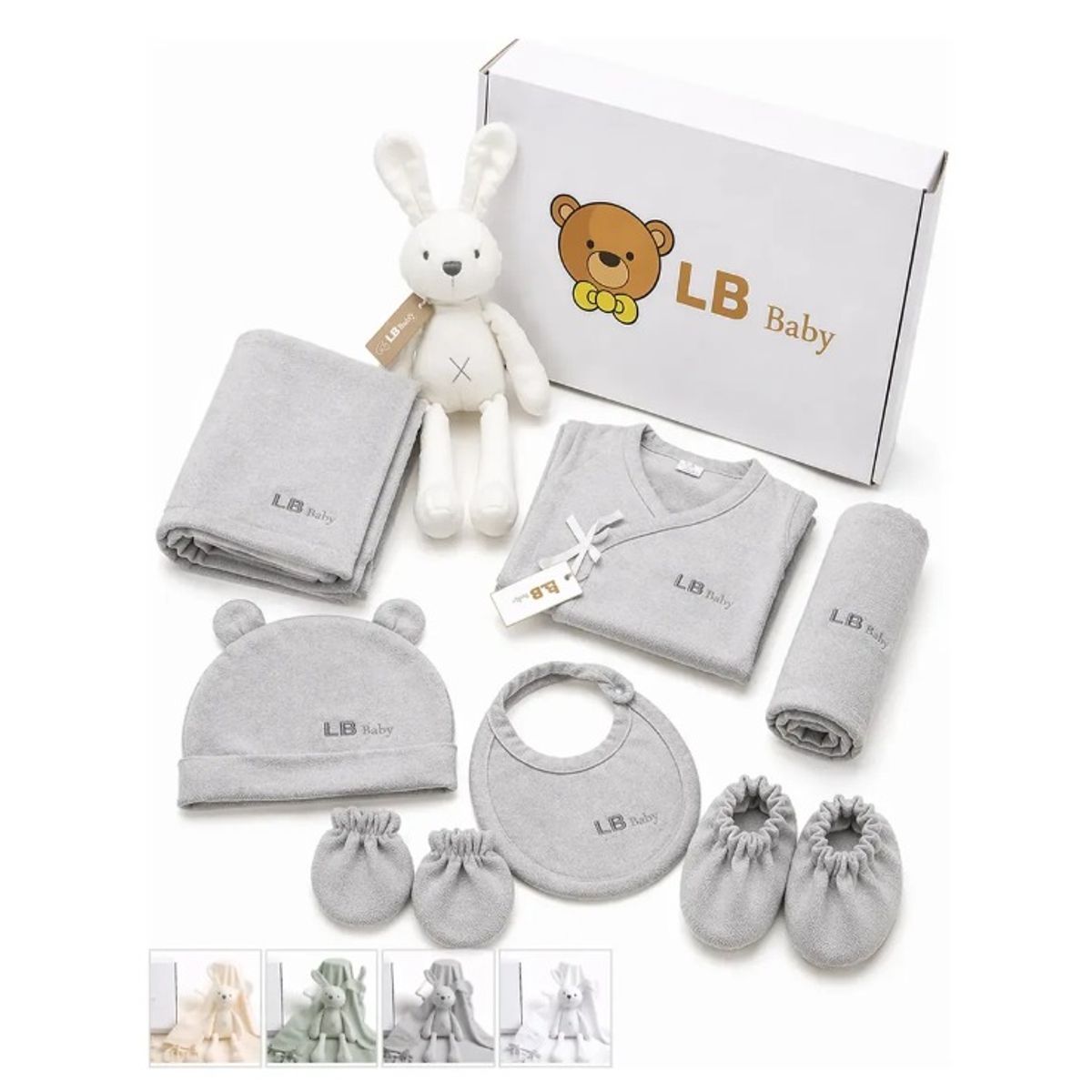 GENERICO - Set Bienvenida Bebé X8 Algodón Regalo Recién Nacido GRIS