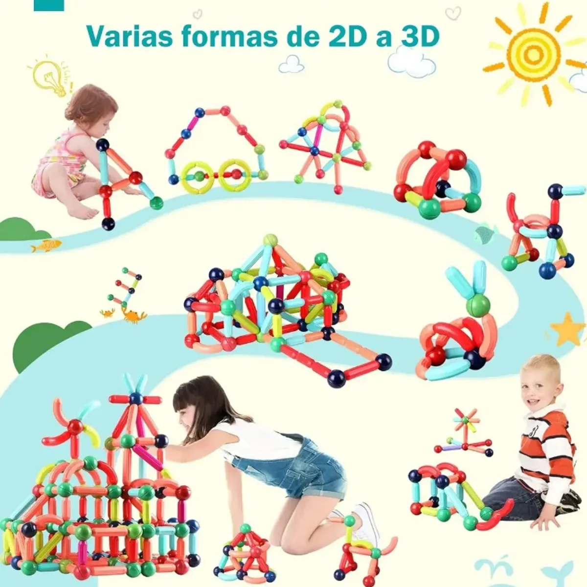 GENERICO - Juguete Didáctico  Varillas Magnéticos 25 Piezas Para Niños Y Niñas, Juego De Palos Y Bolas Magnéticos Para E