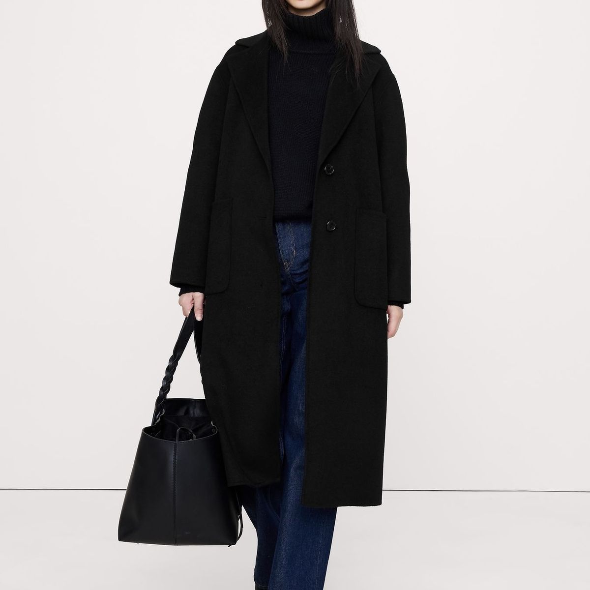 BANANA REPUBLIC - Abrigo Mujer Banana Republic Doble Solapa Negro