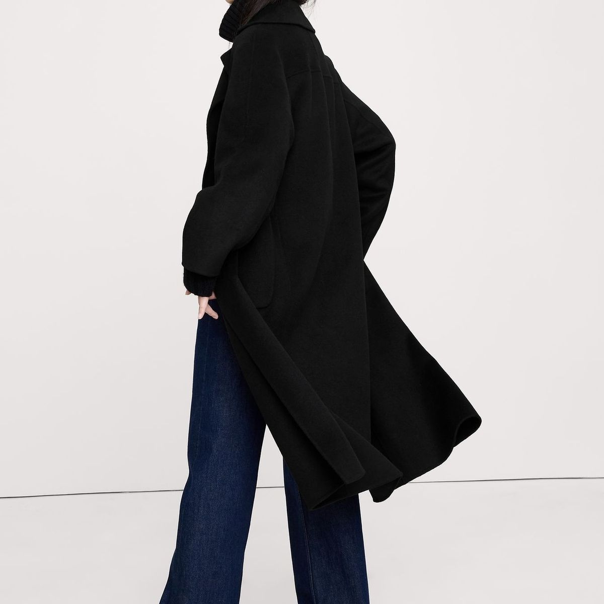 BANANA REPUBLIC - Abrigo Mujer Banana Republic Doble Solapa Negro