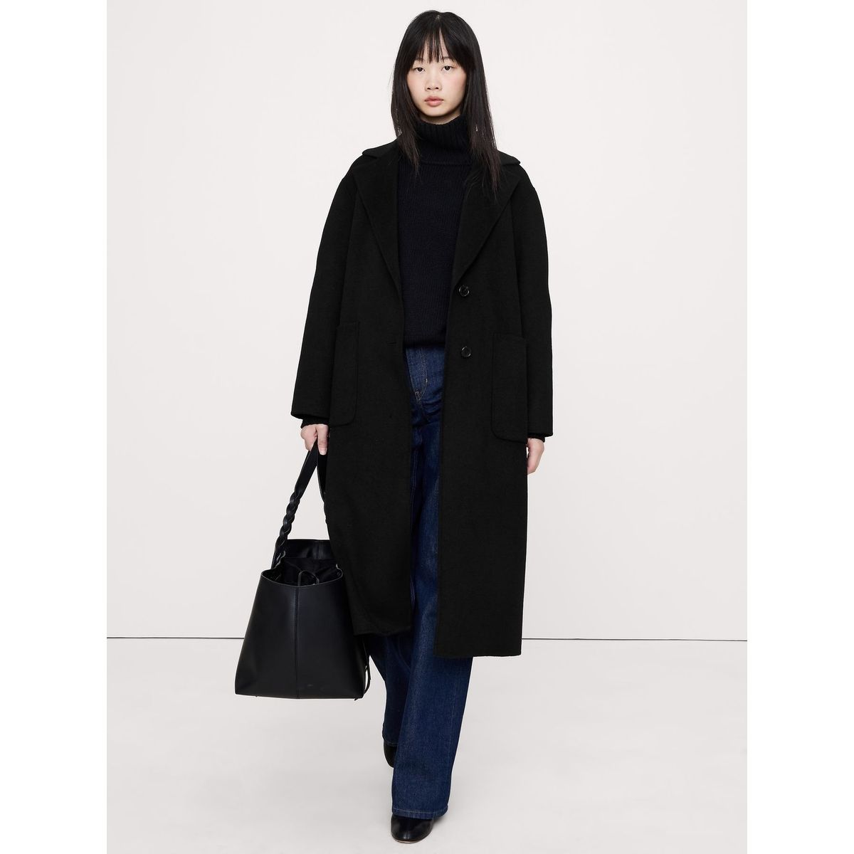 BANANA REPUBLIC - Abrigo Mujer Banana Republic Doble Solapa Negro