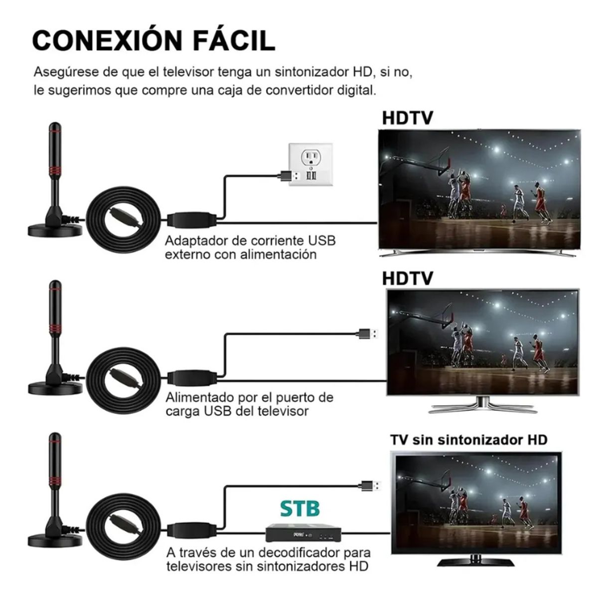 GENERICO - Antena Tv Digital Hd Amplificador Abierta Interior Exterior Negro