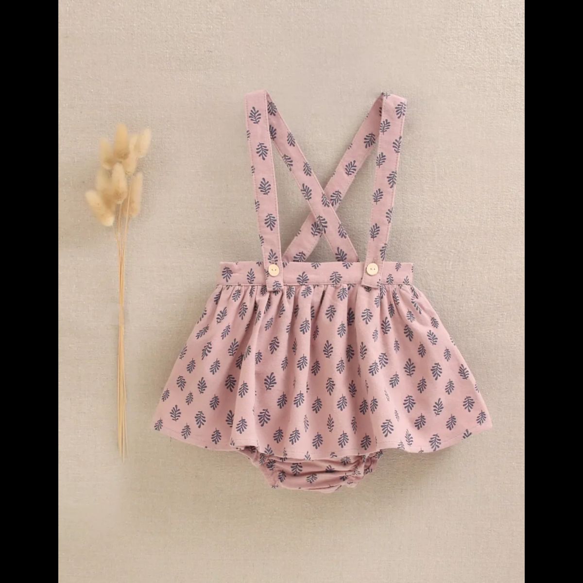DADATI - Ranita de bebé niña rosa con estampado de hojas azules