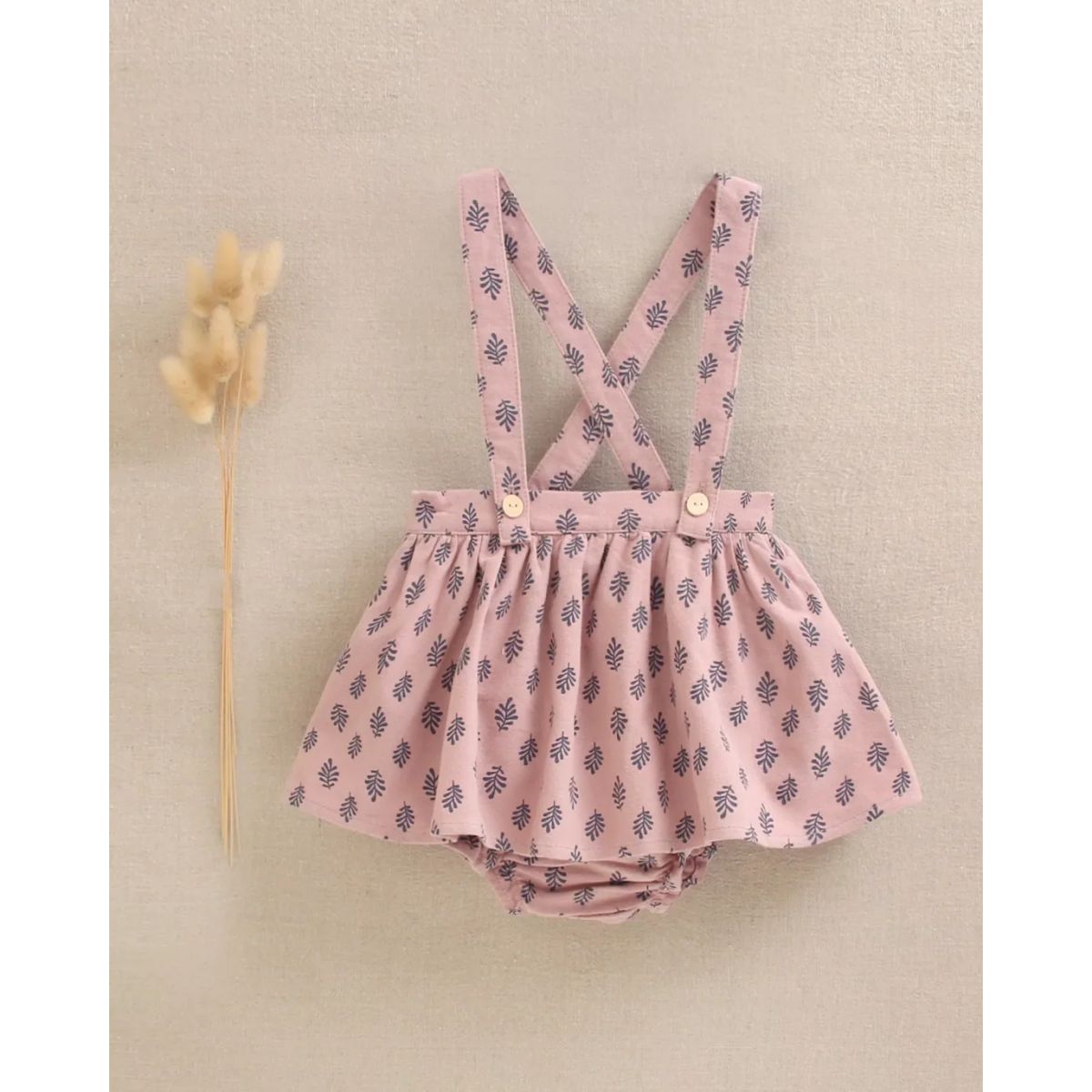 DADATI - Ranita de bebé niña rosa con estampado de hojas azules