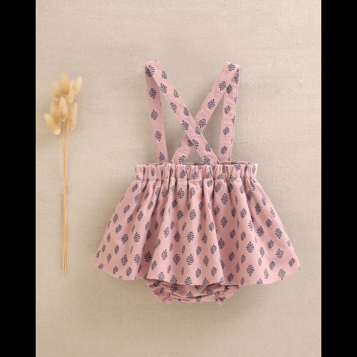 DADATI - Ranita de bebé niña rosa con estampado de hojas azules