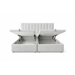 GENERICO - Cama Funcional Baúl King Turin Gris Claro Lino + Colchón Colchón Excellence Plus + Respaldo