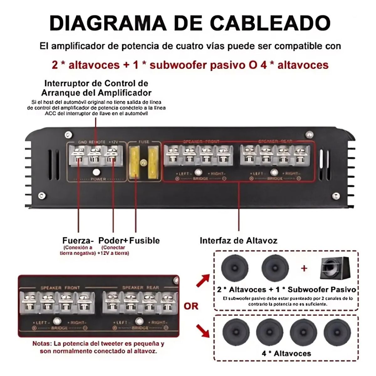 AUDOTO - Amplificador Para Carro Fuente Audiobahn De 4 Canales 7200w