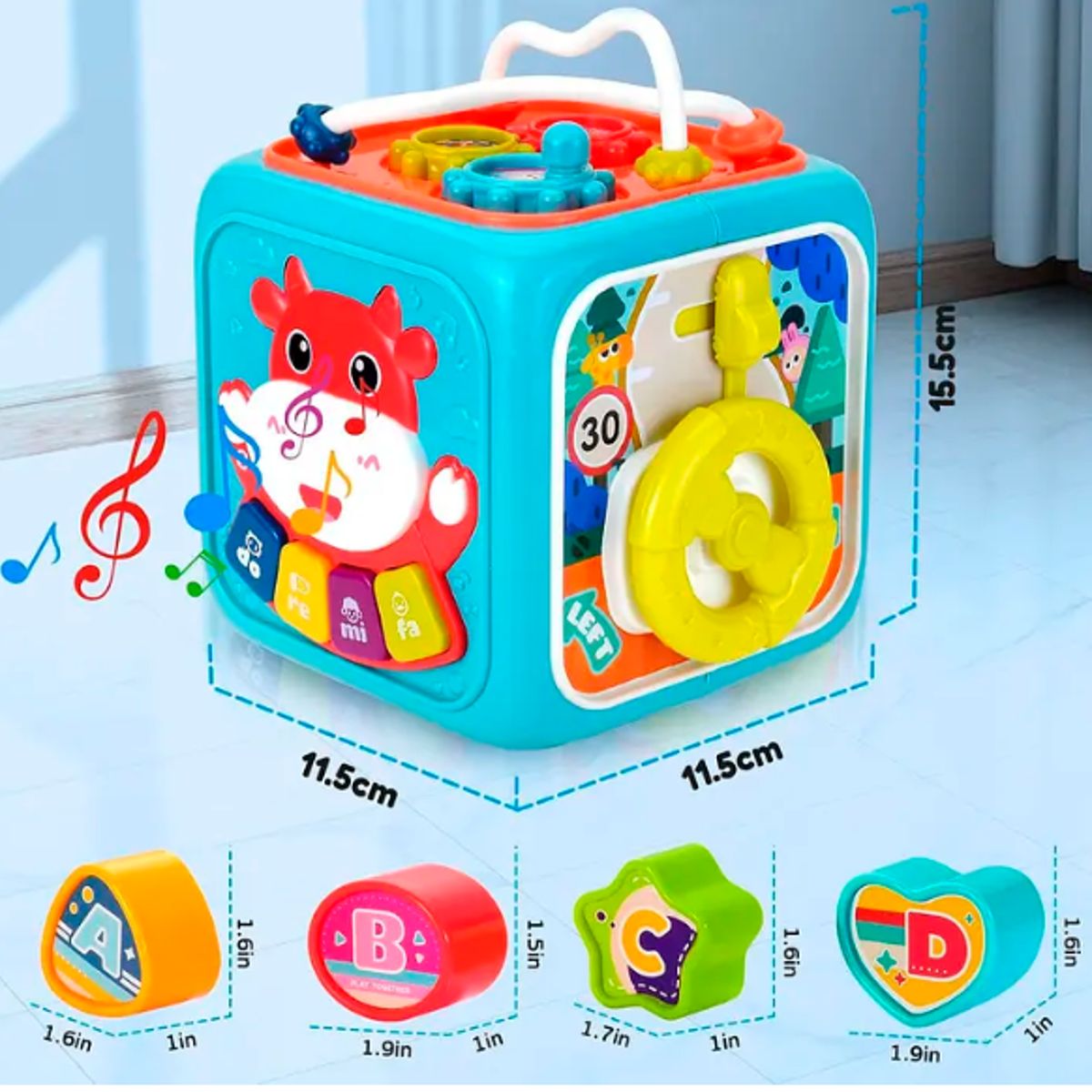GENERICO - Cubo Didactico Bebe 6 En 1 Con Sonido Luces Figuras Colores