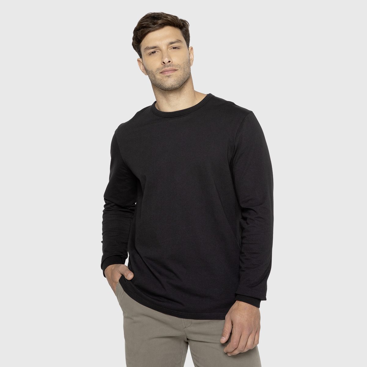 BLACK - Polera Manga Larga Garment Dye Gris Marengo Black Bubba