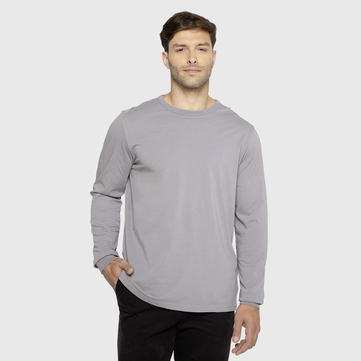 BLACK - Polera Manga Larga Garment Dye Gris Claro Black Bubba