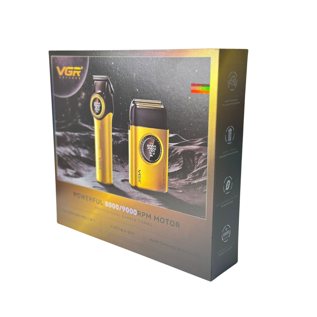 VGR - Combo VGR Profesional de Barbería Trimmer V-977 + Afeitadora Eléctrica V-377 GOLD