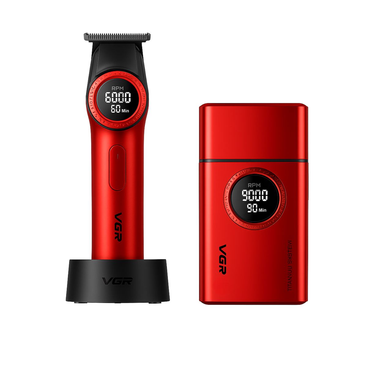 VGR - Combo VGR Profesional de Barbería Trimmer V-977 + Afeitadora V-377 Rojo