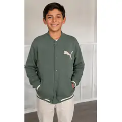 GENERAL - Poleron Bomber Niño Verde Militar con Botones y Bolsillos - Luna Boutique