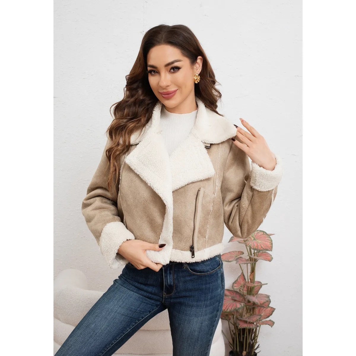 LIKE SHOP - Chaqueta Aviadora Mujer Forro Interior Chiporro Cuello Solapa 7040