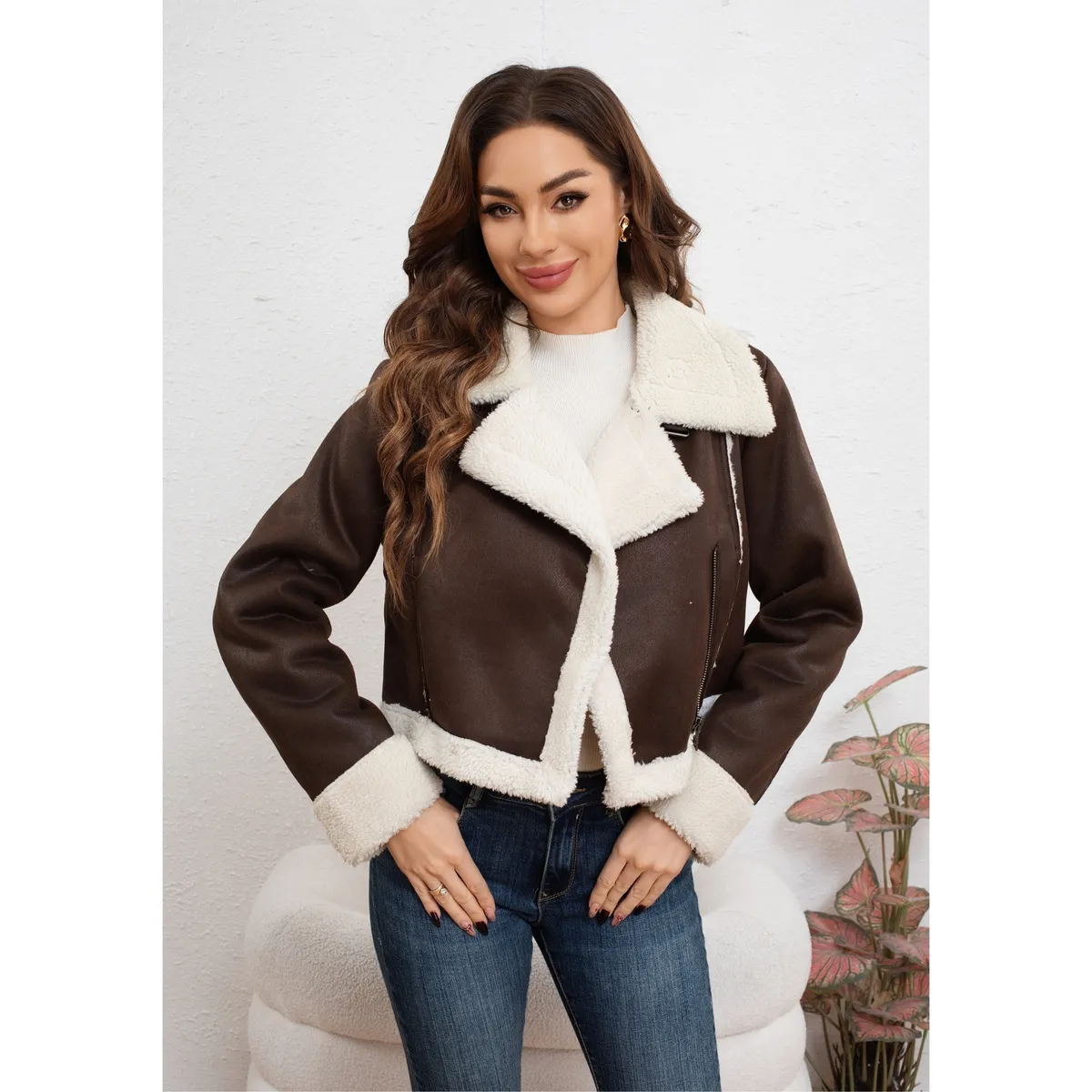 LIKE SHOP - Chaqueta Aviadora Mujer Forro Interior Chiporro Cuello Solapa 7040